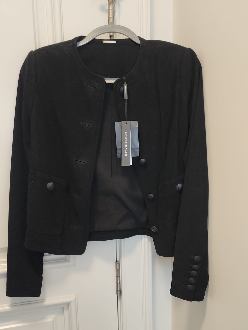 Sheep Suede Elie Tahari Black Round-Neck Button Jacket